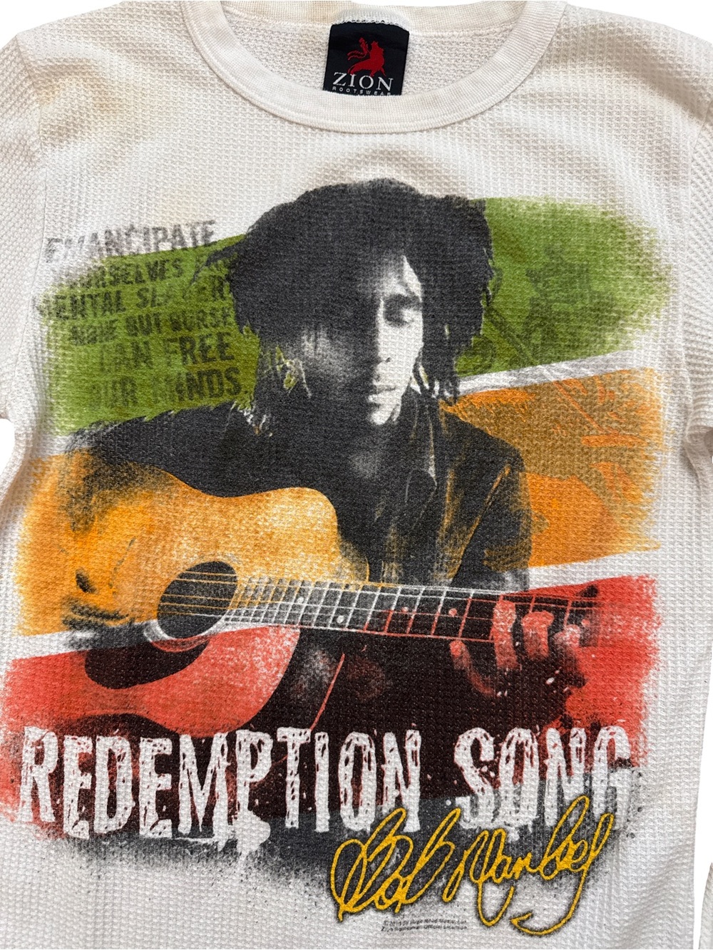 Zion Rootswear Bob Marley Graphic Thermal Long Sleeve T-Shirt White Men's Medium